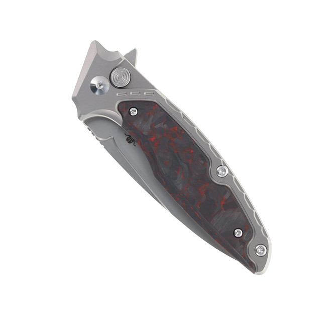 Hwzbben Folding Knife Black/Red Titanium/Carbon Fiber Handle