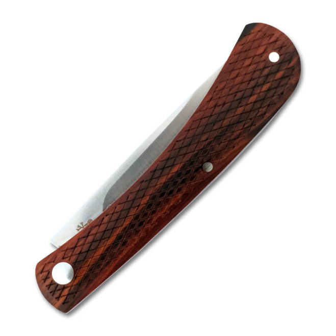 RoseCraft Blades Overall Creek Farm Hand Folding Knife Yellow Sandalwood Handle D2 Drop Point Plain Edge Satin Finish RCT022-YSW