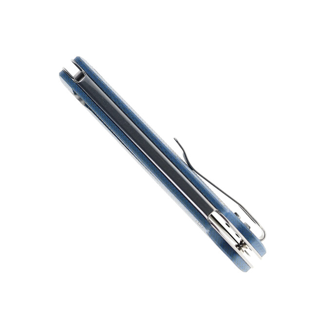 TwoSun Folding Knife Blue Micarta Handle 14C28N Plain Edge