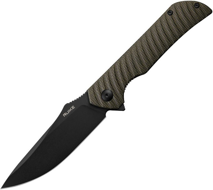 Ruike P123-MB Linerlock Folding Knife Black Micarta Handle 14C28N Plain Black Blade