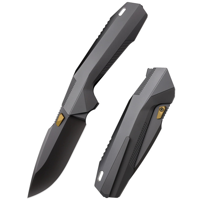 Remette Disassembly Folding Knife Gray/Black DLC Titanium Handle M390 Drop Point Plain Black DLC Finish RT-WK1-F