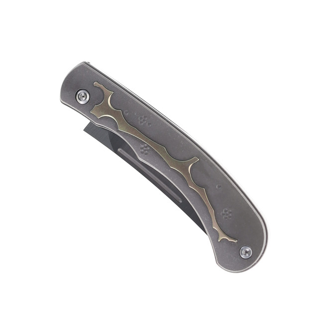 TwoSun Folding Knife Gray/Gold Titanium Handle M390 Plain Edge