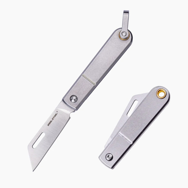 RealSteel Baby Barlow Mini Folding Key Knife Silver Stainless Steel Handle 12C27 Plain Edge 8031