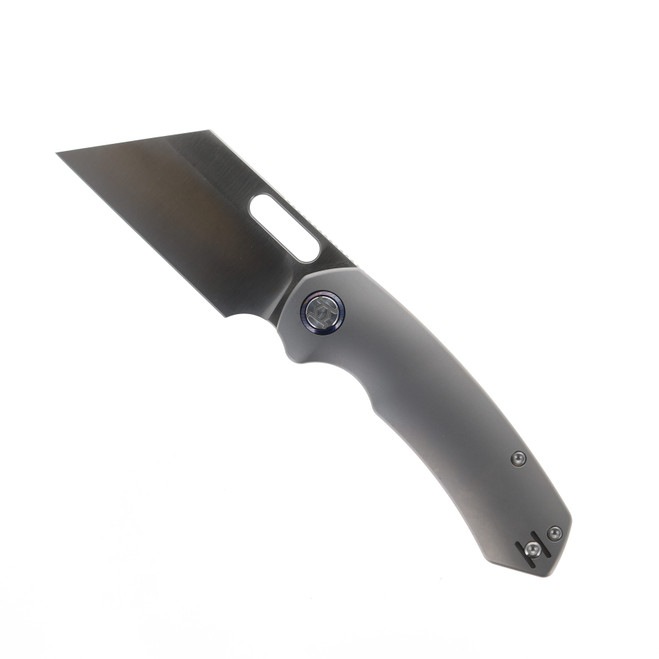Kunwu Primo Folding Knife Beadblast Grey Titanium Handle Vancrron Plain Edge Satin Finish K710T-1A
