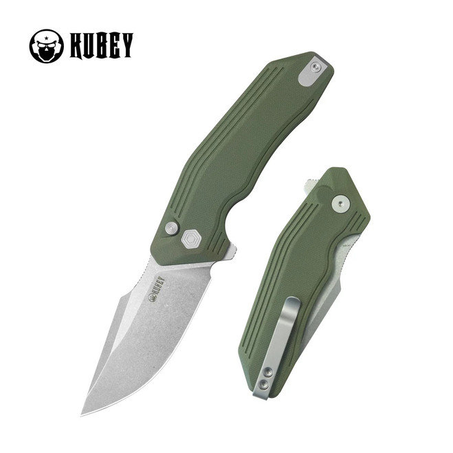 ② Kubey Basilisk Folding Knife Green G10 Handle 14C28N Tanto