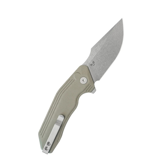 Kubey Basilisk Folding Knife Tan G10 Handle 14C28N Tanto Point