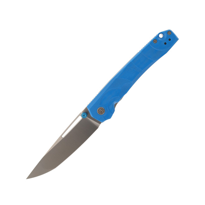 Petrified Fish Ripple Folding Knife Blue G10 Handle 14C28N Plain Edge Satin Finish P11-BS