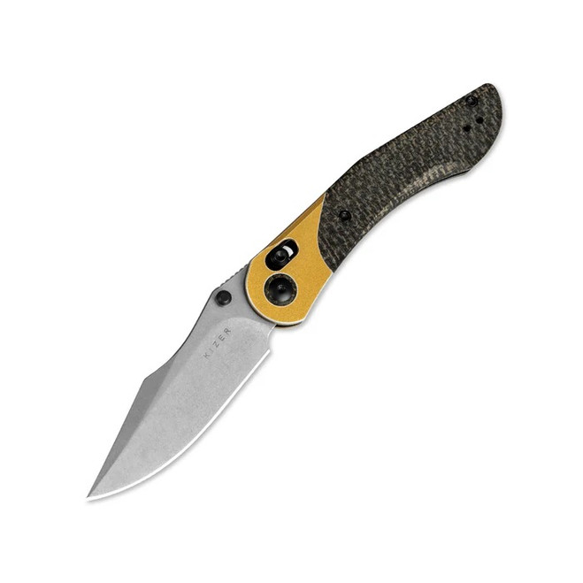 Kizer Mini Mystic Folding Knife Black/Yellow Aluminum/Burlap