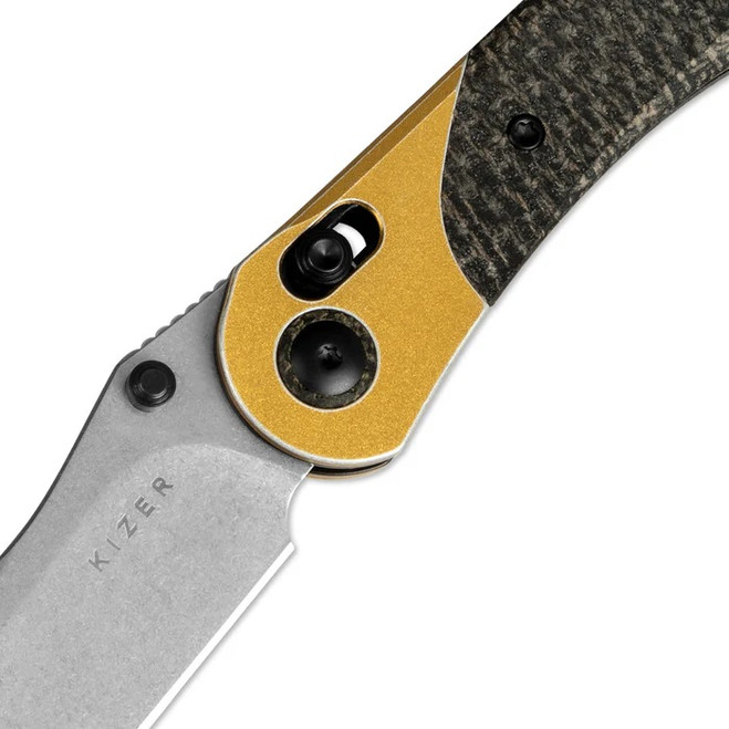 イメージ画像 Kizer Mini Mystic Folding Knife Black/Yellow Aluminum/Burlap