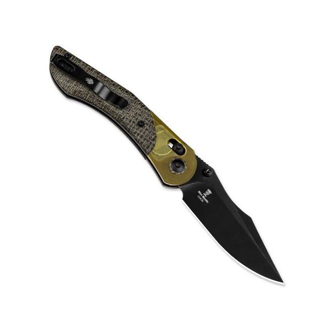 Kizer Mini Mystic Folding Knife Black/Yellow Burlap Micarta/PEI