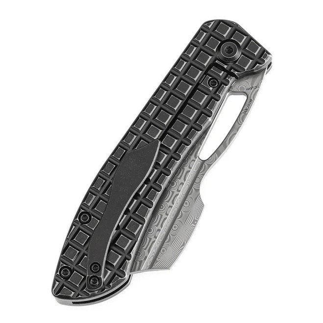 Kansept Cybin Folding Knife Blackwash Titanium Handle Damascus