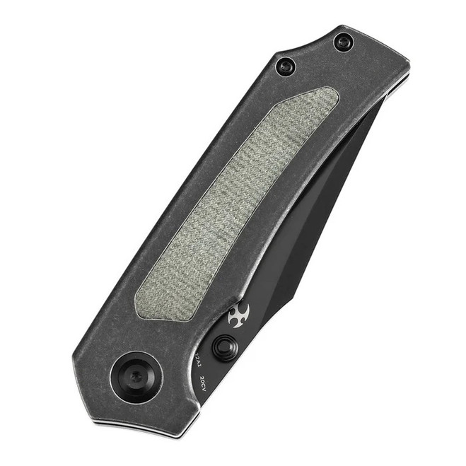 Kansept Fermi Folding Knife Green Micarta Handle 20CV Plain Edge Blackwash Finish K1122A1