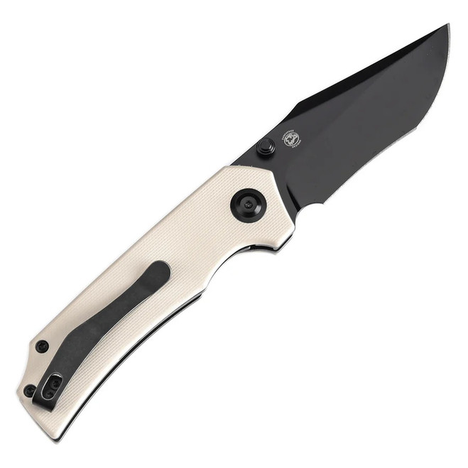 Tenable Fermi Folding Knife Off White G10 Handle 14C28N Plain Black Blade T1122A1
