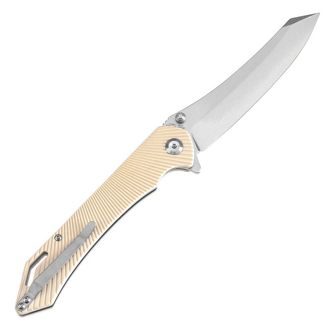 Tenable Colibri Tech Folding Knife Off White G10 Handle Nitro-V Sheepsfoot Plain Edge Stonewash Finish T1060A4