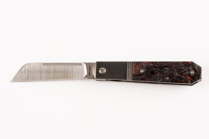 Jack Wolf After Hours Jack Folding Knife Fat Carbon Dark Matter Red Handle S90V Plain Edge Belt Satin Finish Jack Wolf After Hours Jack Folding Knife Fat Carbon Dark Matter Red Handle S90V Plain Edge Belt Satin Finish