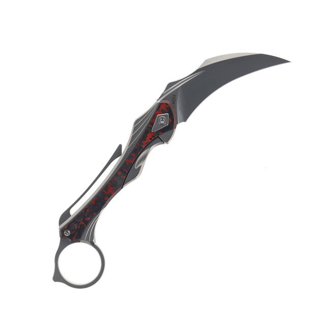 Poikilo Blade Thorny Devil Folding Knife Red Fat Carbon Handle