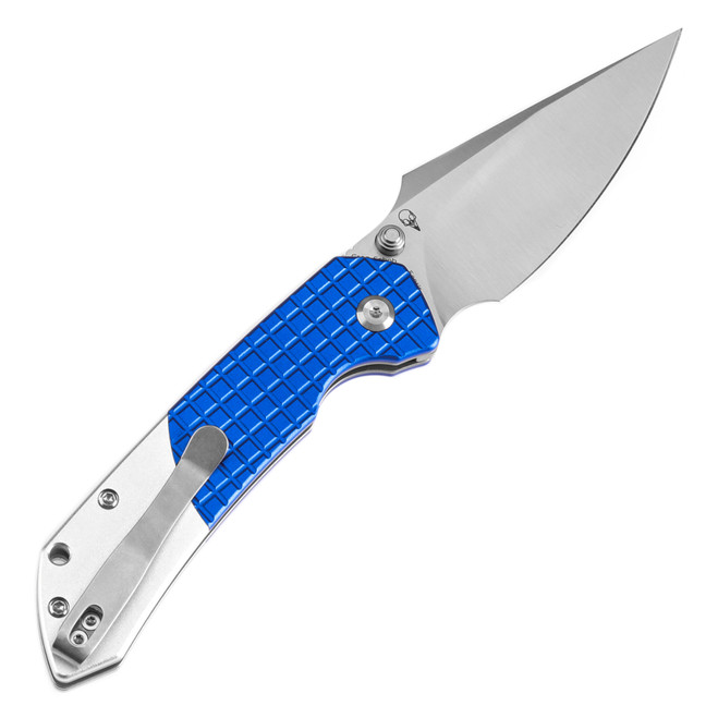 WMK Exclusive Tenable Fenrir Folding Knife Button Lock Blue Frag