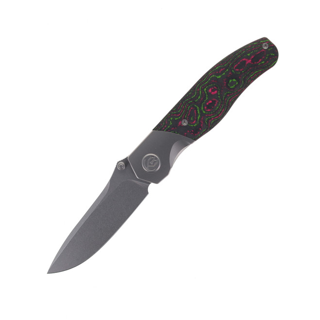KB Knives Velvet Snake Folding Knife SW Ti/Watermelon Sugar Camo Carbon Handle M390 Drop Point Plain Edge KB266A