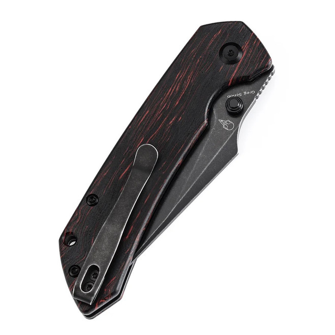 Tenable Fenrir Button Lock Folding Knife Black/Red Gmascus Handle