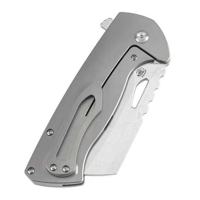 Kansept Leviathan Folding Knife Beadblast Titanium Handle S35VN Cleaver Plain Edge Stonewash Finish K1083A1