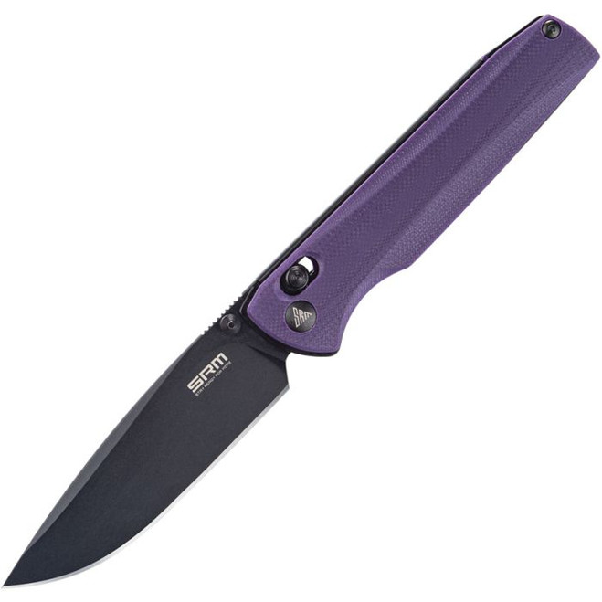SRM 258L Folding Knife Purple G10 Handle D2 Plain Black Blade SRM258LGN