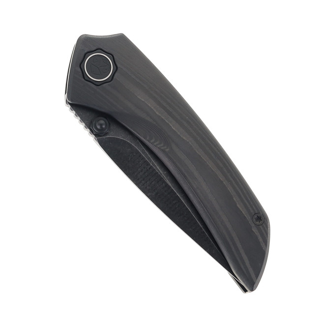 アサシン Poikilo Blade Tuna S1 Folding Knife Black Woodgrain Carbon Fiber