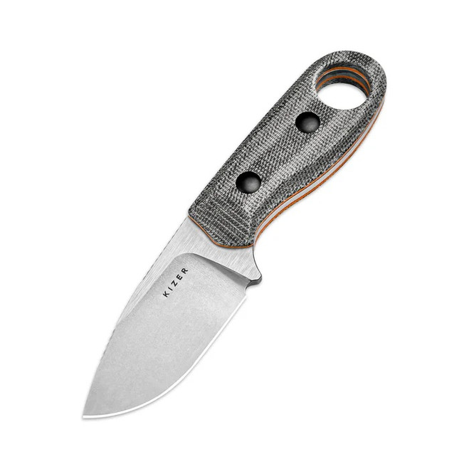 Kizer Beaver Fixed Blade Knife Black Micarta/Orange G10 Handle