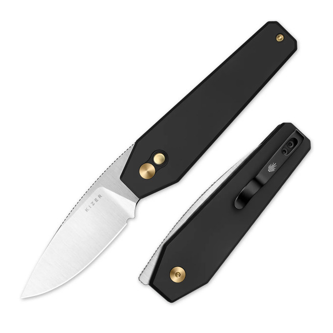 ネムノキ　/ 563 Kizer Tomb Folding Knife Black Aluminum Handle Nitro-V Plain Edge
