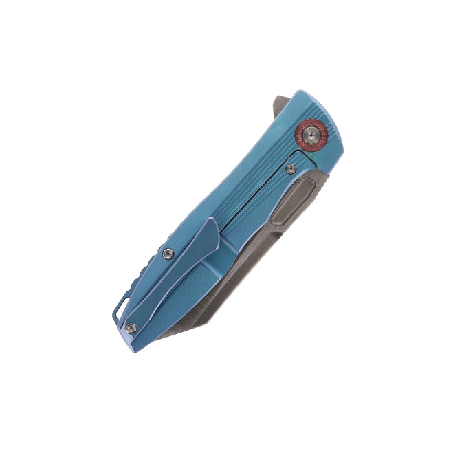 Two Sun Folding Knife Blue Titanium Handle M390 Plain Edge TS39