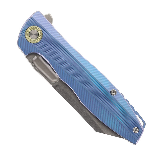 Two Sun Folding Knife Blue Titanium Handle M390 Plain Edge TS39