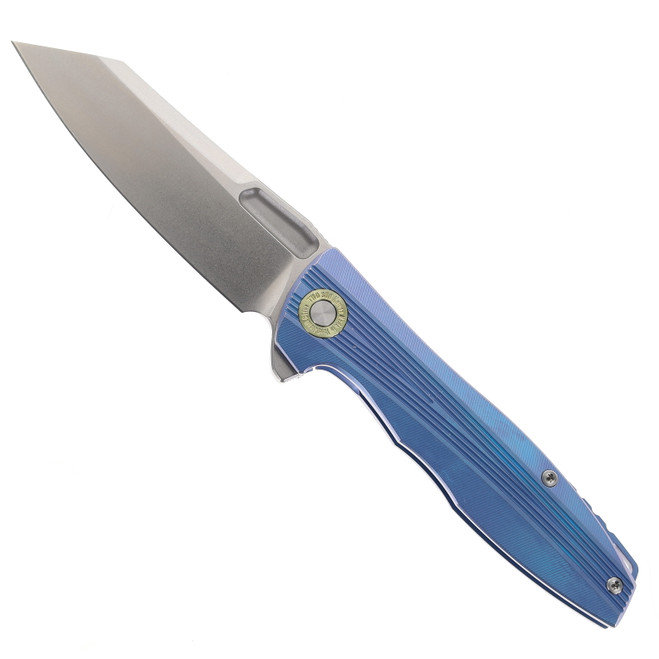 Two Sun Folding Knife Blue Titanium Handle M390 Plain Edge TS39-M390-Blue