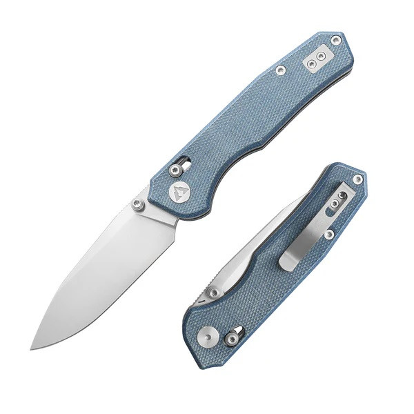 CMB Explorer Folding Knife Blue Micarta Handle 14C28N Plain Edge