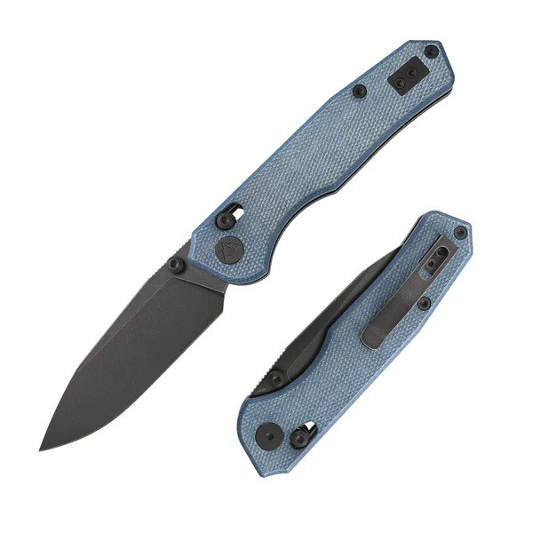 CMB Explorer Folding Knife Blue Micarta Handle 14C28N Plain Black