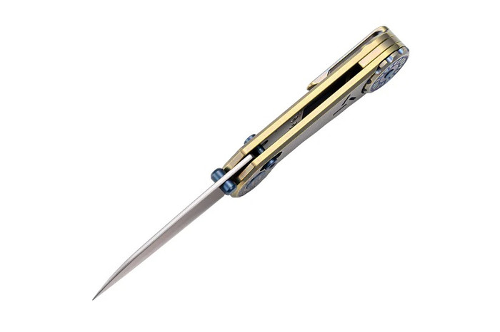 Hightron EdgePlay Folding Knife Gold Titanium Handle Copper Damascus Plain Edge HT01GLD