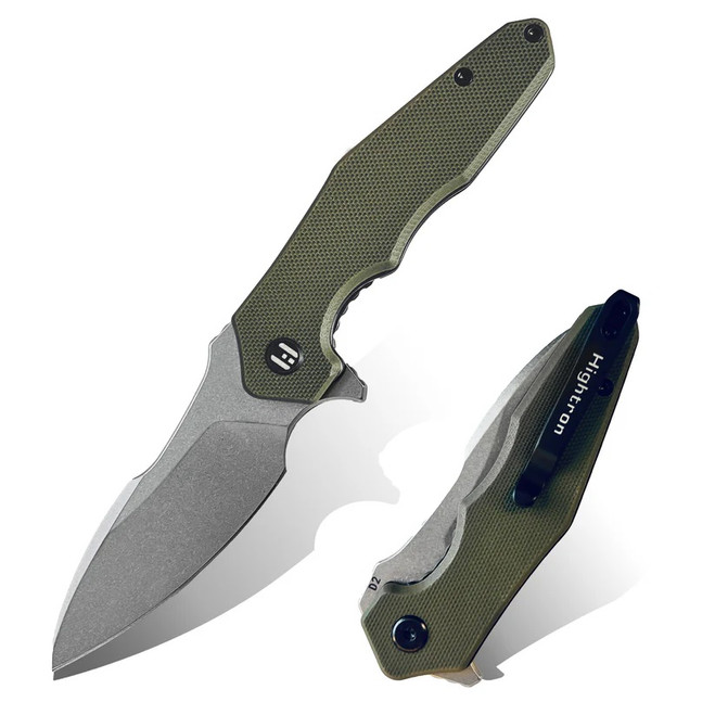 Hightron Mini Ventura Folding Knife Green G10 Handle D2 Clip Point Plain Edge HK05GRNS