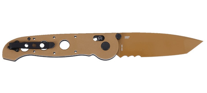 CRKT Folding Knife Tan Grivory Handle D2 Veff Serrations Tan Blade