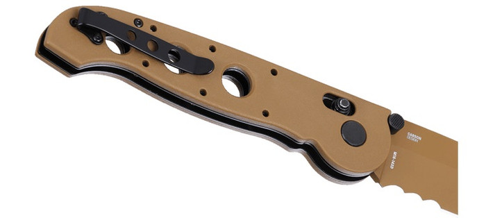 CRKT Folding Knife Tan Grivory Handle D2 Veff Serrations Tan Blade