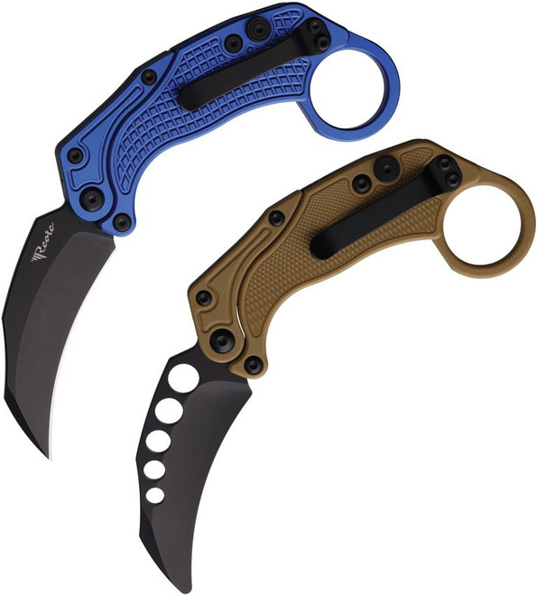 Reate Exo-K Folding Knife Blue Aluminum Handle N690 Plain Black PVD Blade