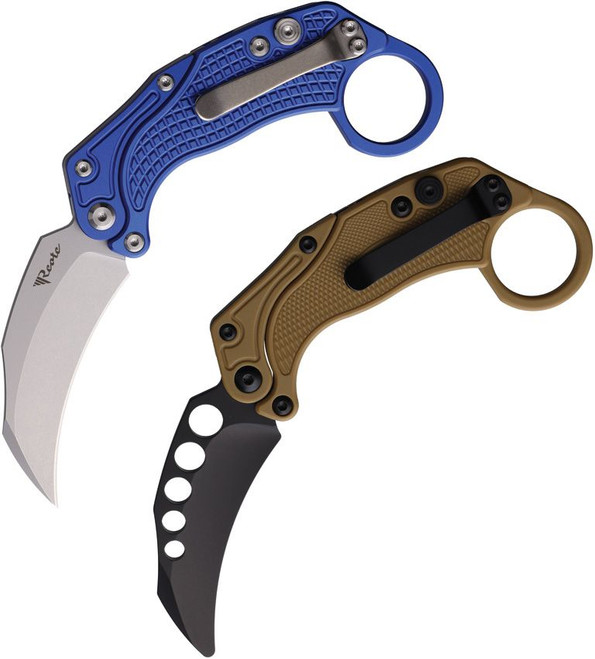 Reate Exo-K Folding Knife Blue Aluminum Handle N690 Plain Stonewash Blade