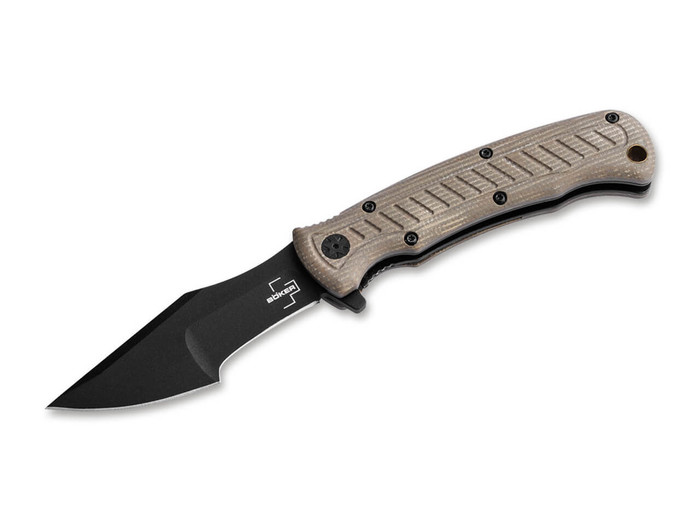Boker Micro Tracker Folding Knife Beige Micarta Handle 154CM Plain Black Blade 01BP0002