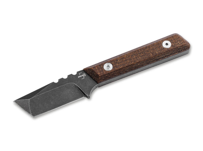 Boker Thicker Clipper Fixed Blade Knife Brown Micarta Handle D2 Plain Edge Black Stonewash Finish 02BO601