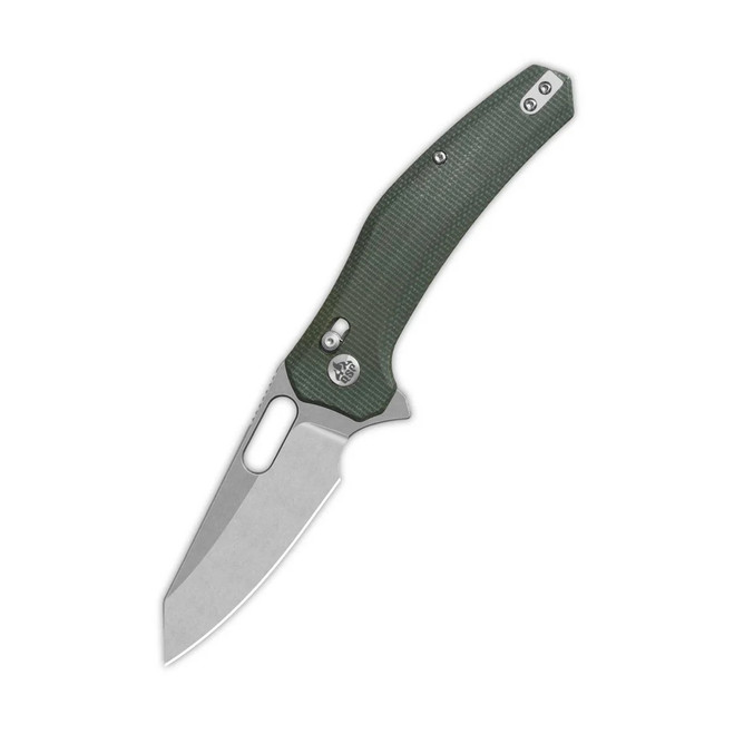 QSP Emu Folding Knife Green Micarta Handle 14C28N Plain Edge Satin