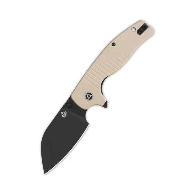 QSP Chefmaster Folding Knife Off White G10 Handle 14C28N Wharncliffe Plain Black Blade QS163-B2