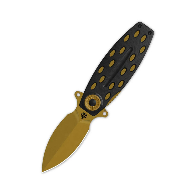 QSP Beetle Folding Knife Black G10/Bronze Handle 14C28N Plain Bronze Blade QS162-C
