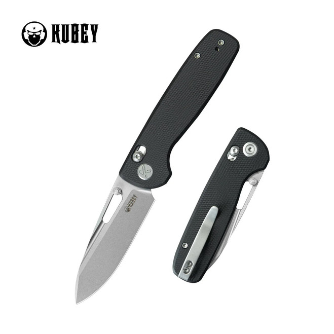Kubey Bluff Folding Knife Black G10 Handle 14C28N Drop Point Plain Edge Sandblast Finish KU248F