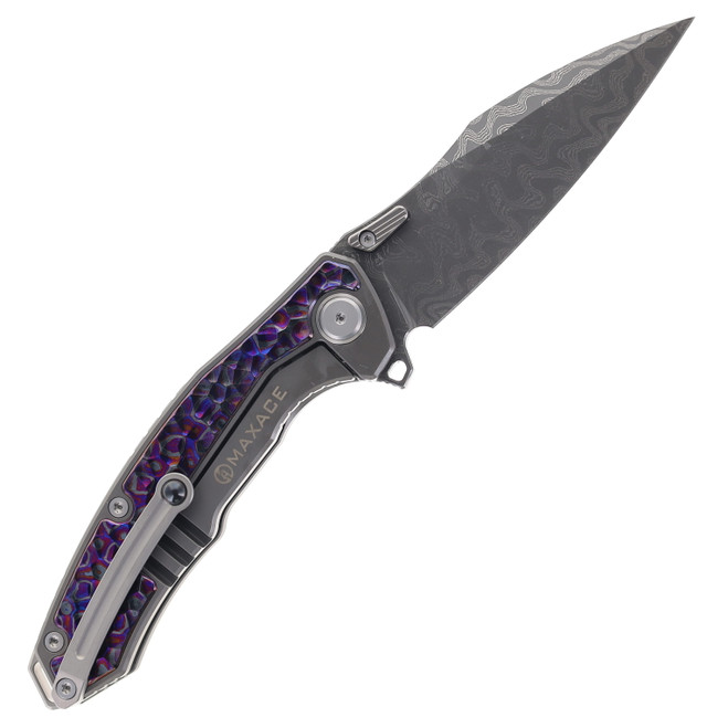 Maxace Halictus Folding Knife Titanium/Zirmascus Handle Damascus