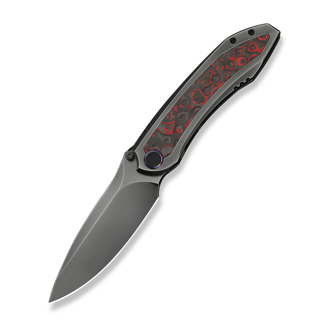 WE Winsome Folding Knife Polished Gray Titanium/Lava Flow Carbon Fiber Handle M390 Plain Edge WE23092-4