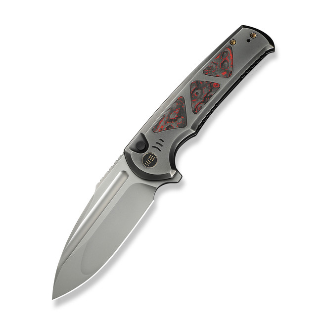 WE Sylox Folding Knife Gray Titanium Lava Flow Carbon Fiber Handle M390 Plain Edge WE24027-3