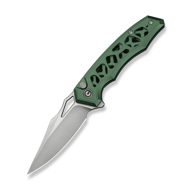 Civivi Anaaki Folding Knife Skeletonized Green Aluminum Handle Nitro-V Plain Edge Satin Finish C24039-3