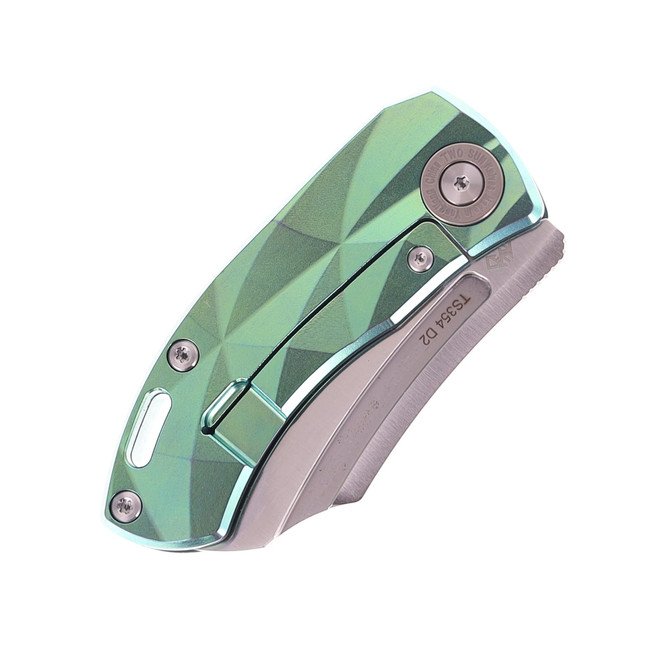 TITANIUM edge【美品】 Two Sun Folding Knife Green Titanium Handle D2 Plain Edge TS354